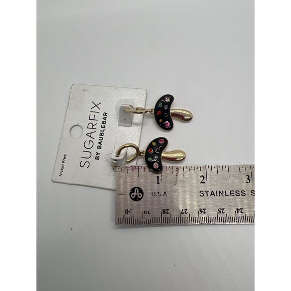 Sugarfix By Baublebar Gold Black Mushroom Earrings Colorful Rhinestones 1.5" New - Picture 4 of 4